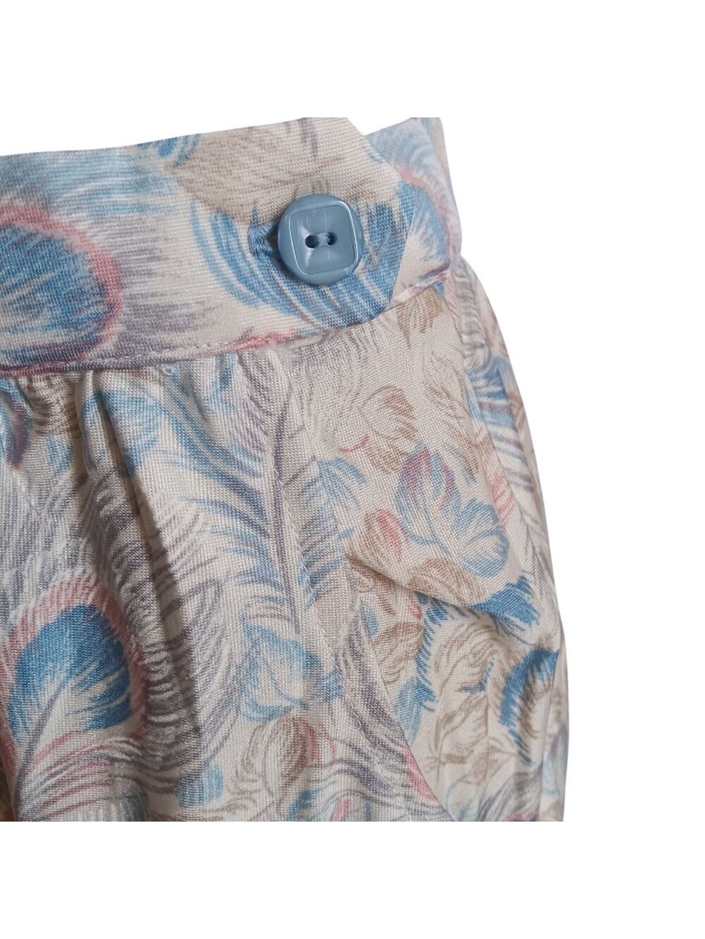 True Vintage Skirt Peacock Feather Print 1OF1 27" 27W Knee-Length Pockets 1970's